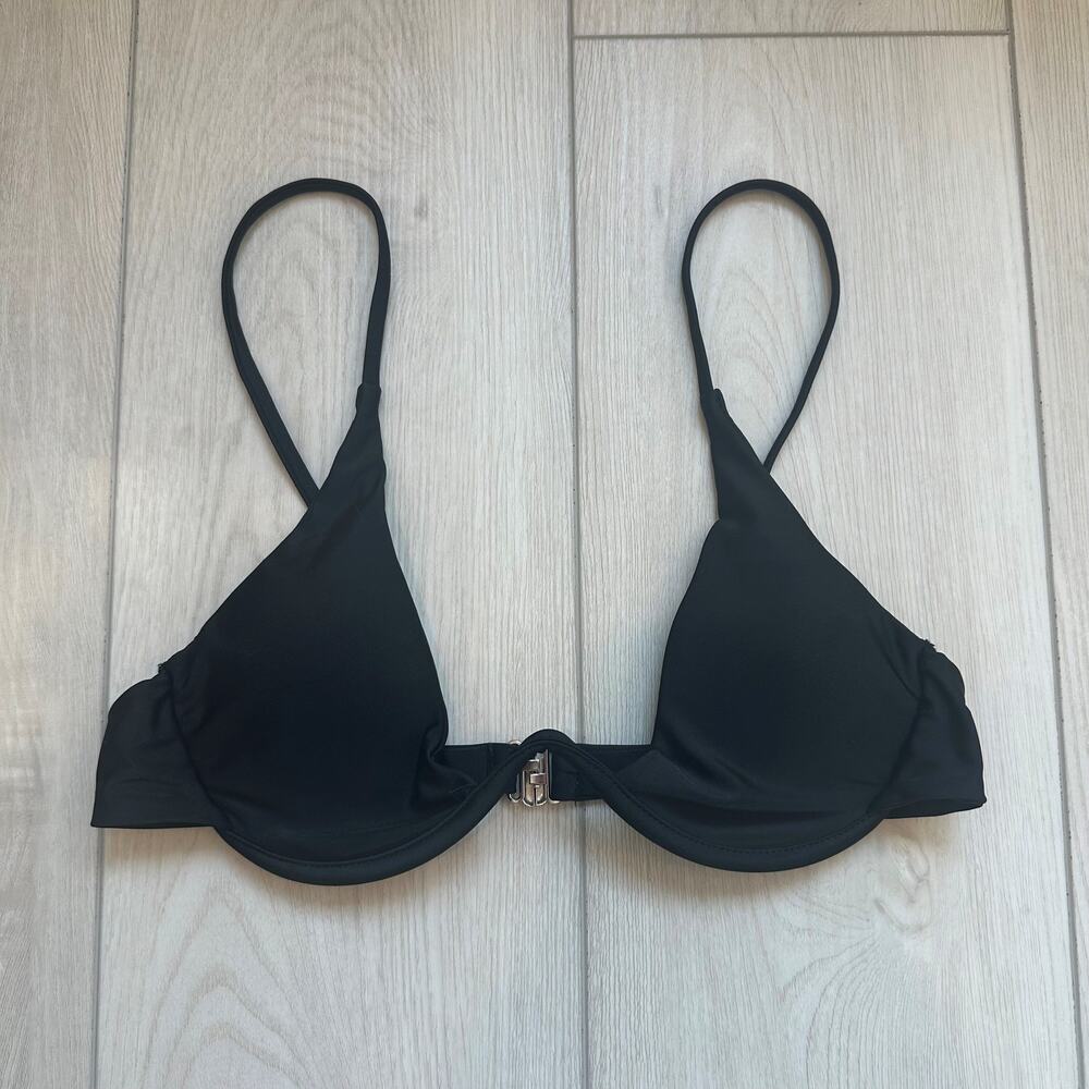 Black underwire deep v-neck structured summer vacation beach bikini top small